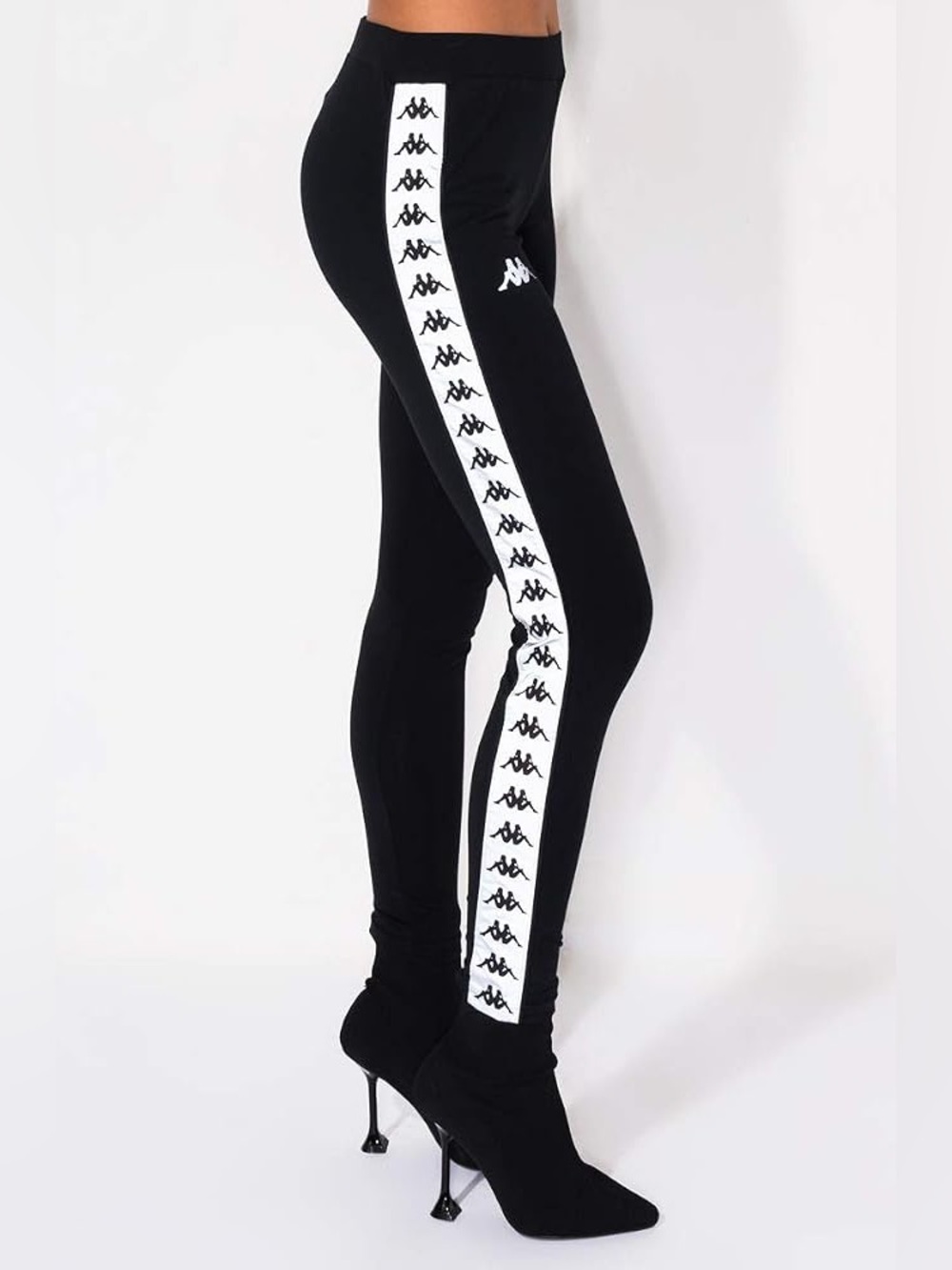 Kappa Logo Tape Black Leggings Pants XS Y2K Sporty Streetwear